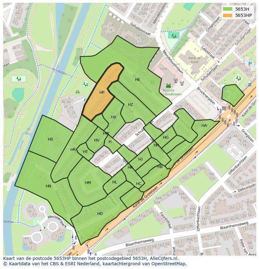 Afbeelding van het postcodegebied 5653 HP op de kaart.