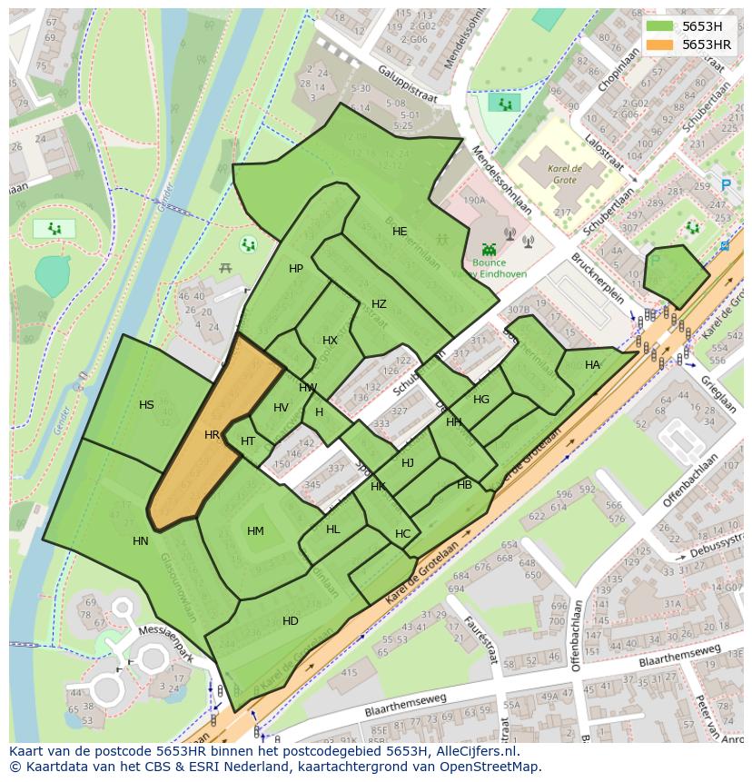Afbeelding van het postcodegebied 5653 HR op de kaart.