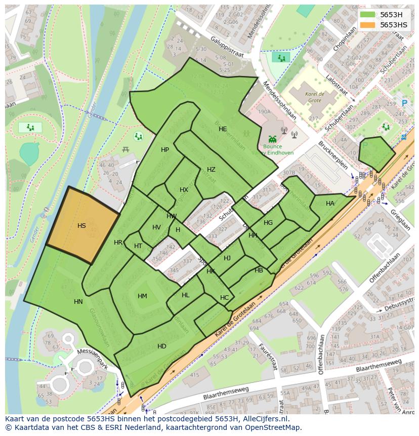 Afbeelding van het postcodegebied 5653 HS op de kaart.