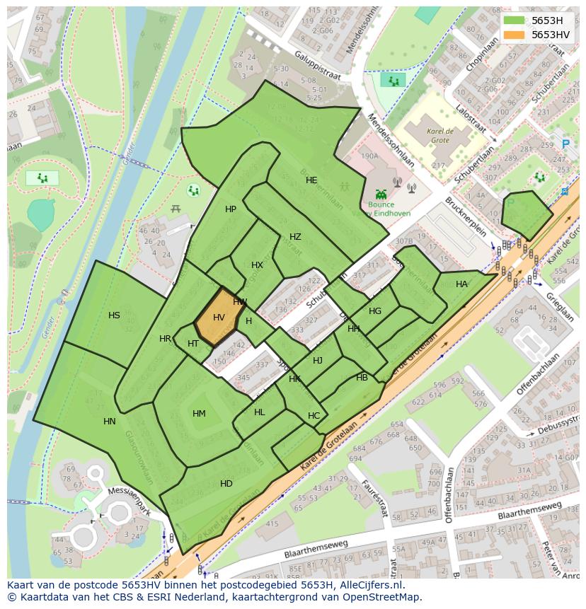Afbeelding van het postcodegebied 5653 HV op de kaart.
