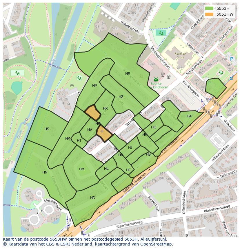 Afbeelding van het postcodegebied 5653 HW op de kaart.