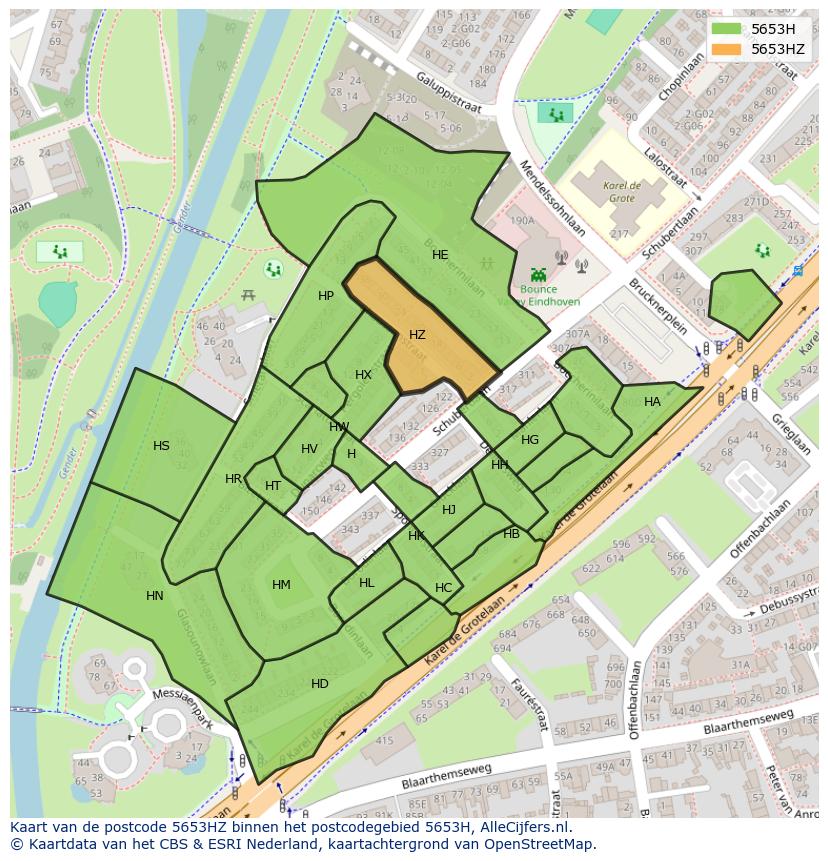 Afbeelding van het postcodegebied 5653 HZ op de kaart.