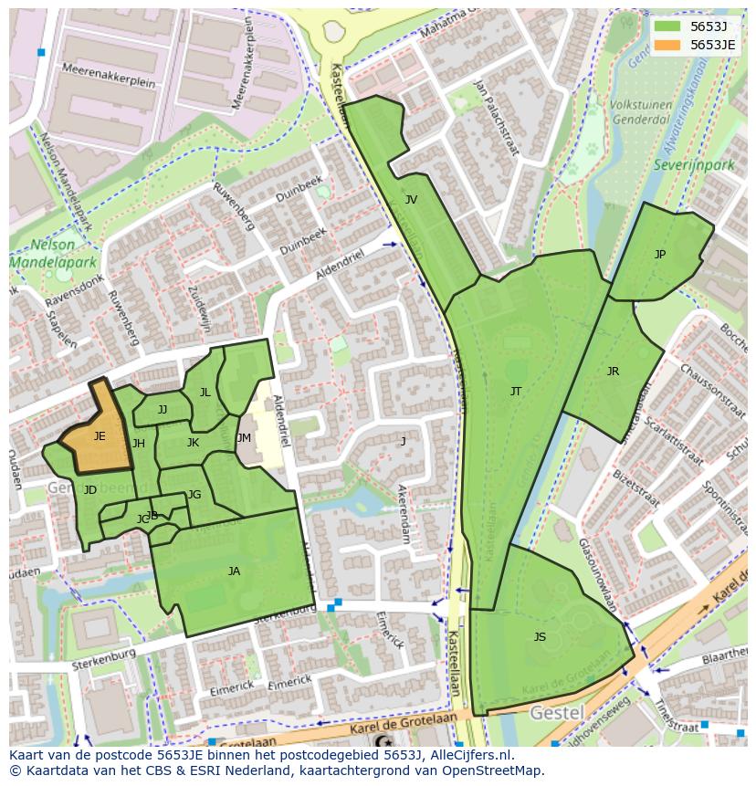 Afbeelding van het postcodegebied 5653 JE op de kaart.