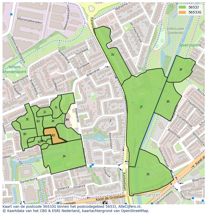 Afbeelding van het postcodegebied 5653 JG op de kaart.