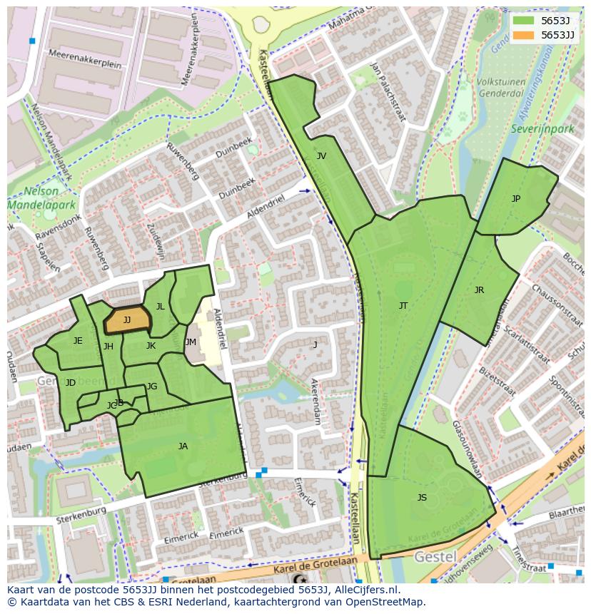 Afbeelding van het postcodegebied 5653 JJ op de kaart.
