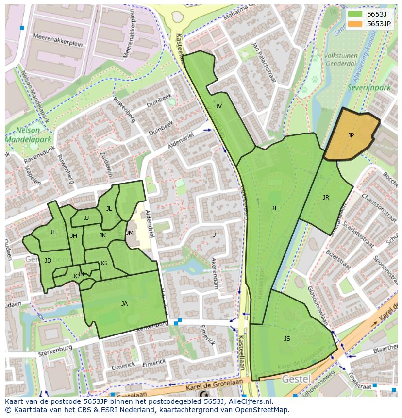 Afbeelding van het postcodegebied 5653 JP op de kaart.
