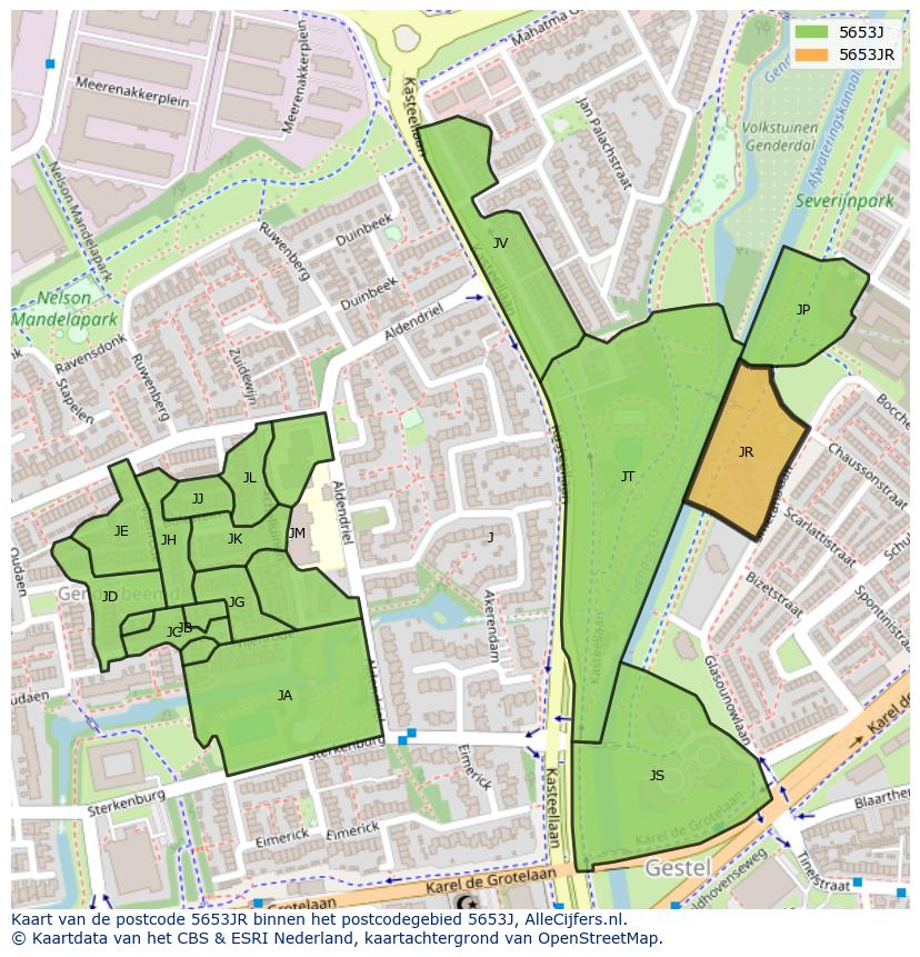 Afbeelding van het postcodegebied 5653 JR op de kaart.