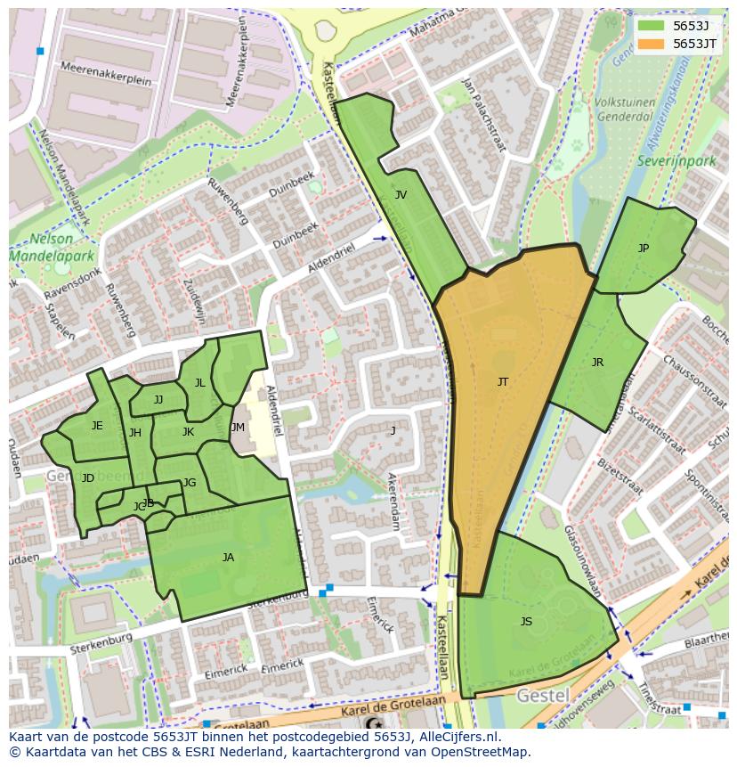 Afbeelding van het postcodegebied 5653 JT op de kaart.