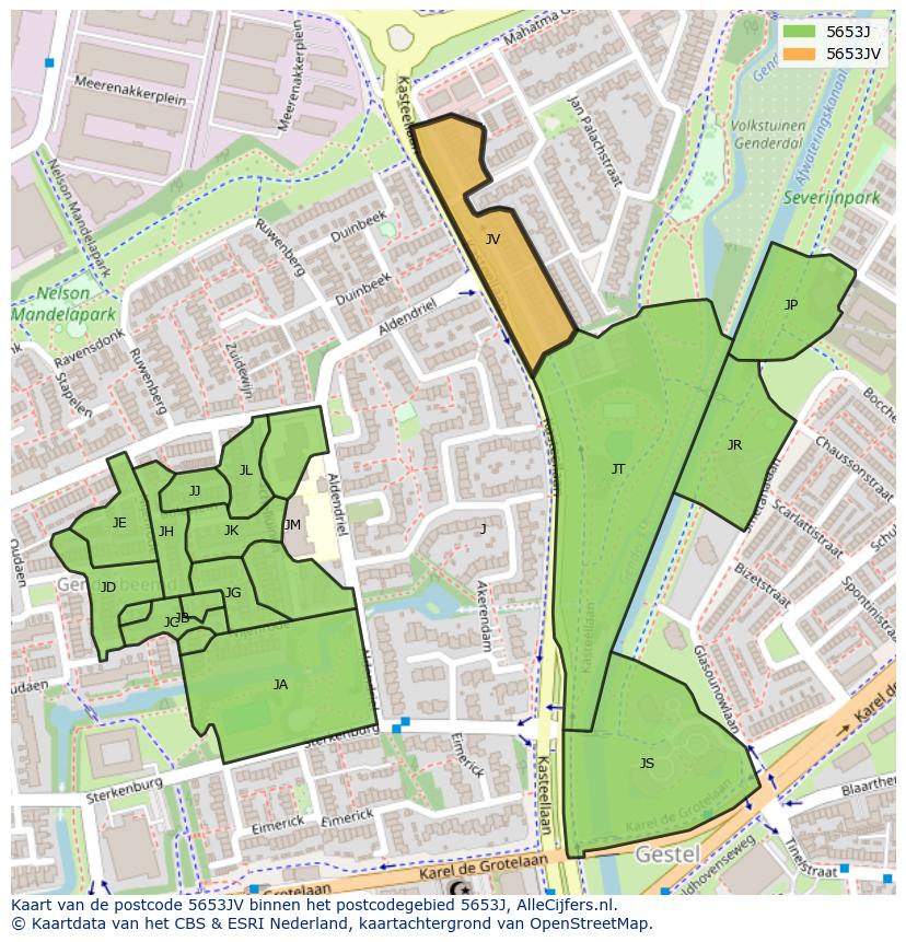 Afbeelding van het postcodegebied 5653 JV op de kaart.