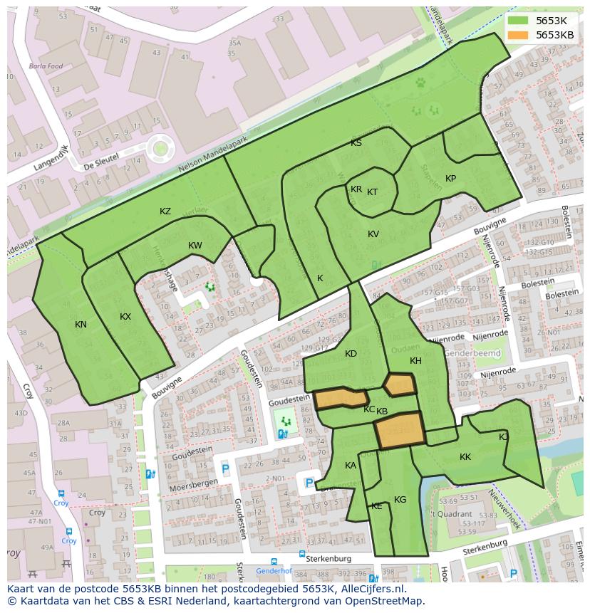 Afbeelding van het postcodegebied 5653 KB op de kaart.