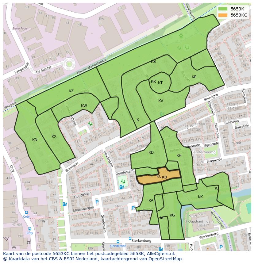 Afbeelding van het postcodegebied 5653 KC op de kaart.