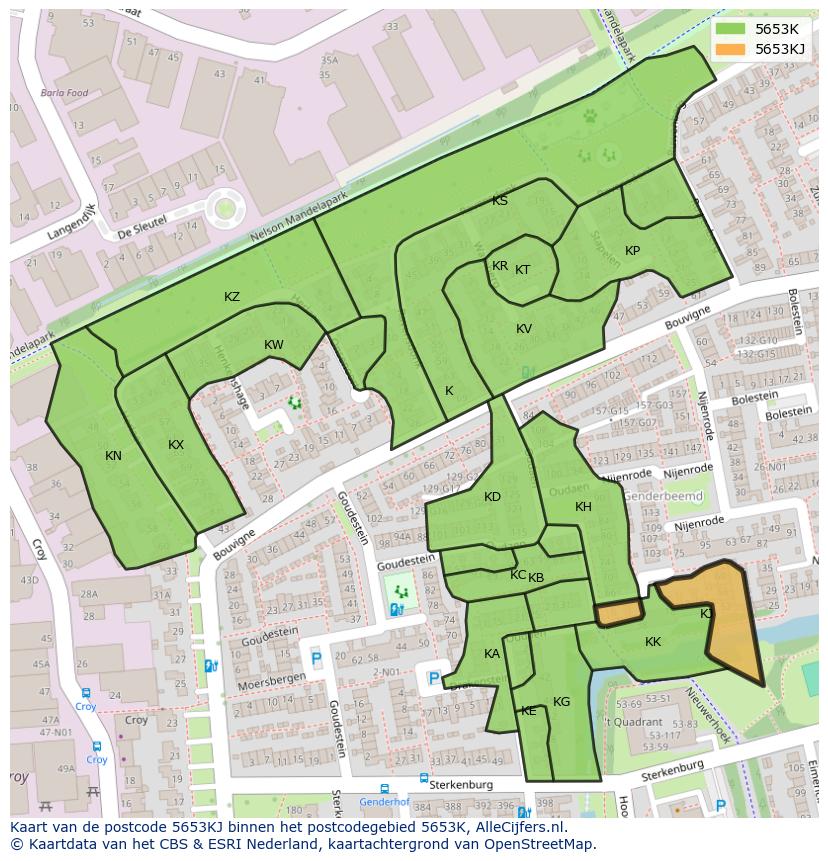 Afbeelding van het postcodegebied 5653 KJ op de kaart.