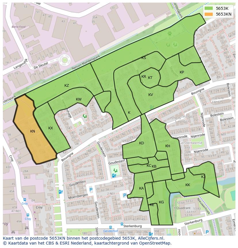Afbeelding van het postcodegebied 5653 KN op de kaart.