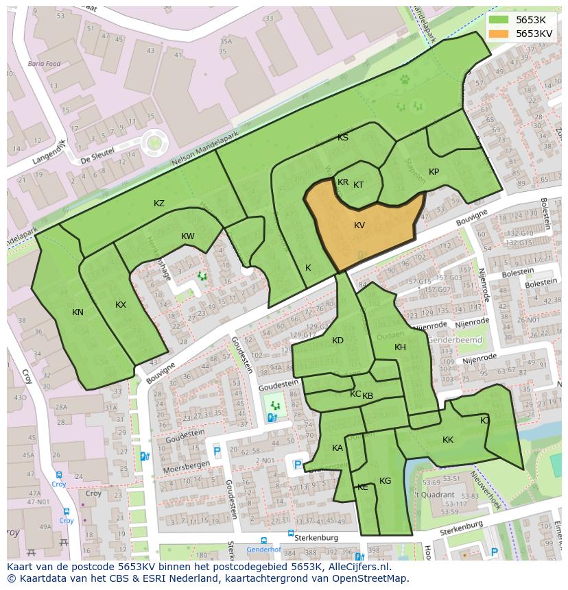 Afbeelding van het postcodegebied 5653 KV op de kaart.
