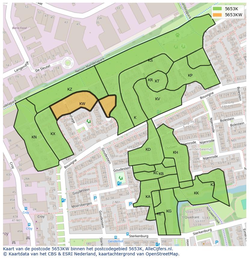 Afbeelding van het postcodegebied 5653 KW op de kaart.