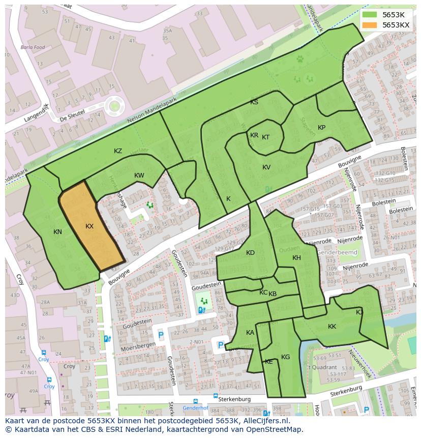 Afbeelding van het postcodegebied 5653 KX op de kaart.