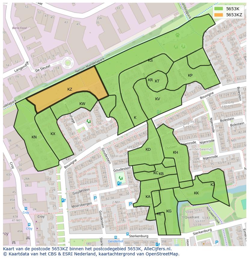 Afbeelding van het postcodegebied 5653 KZ op de kaart.