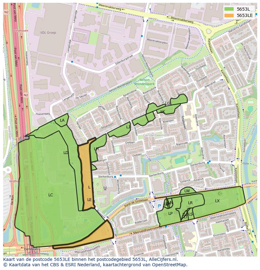 Afbeelding van het postcodegebied 5653 LE op de kaart.