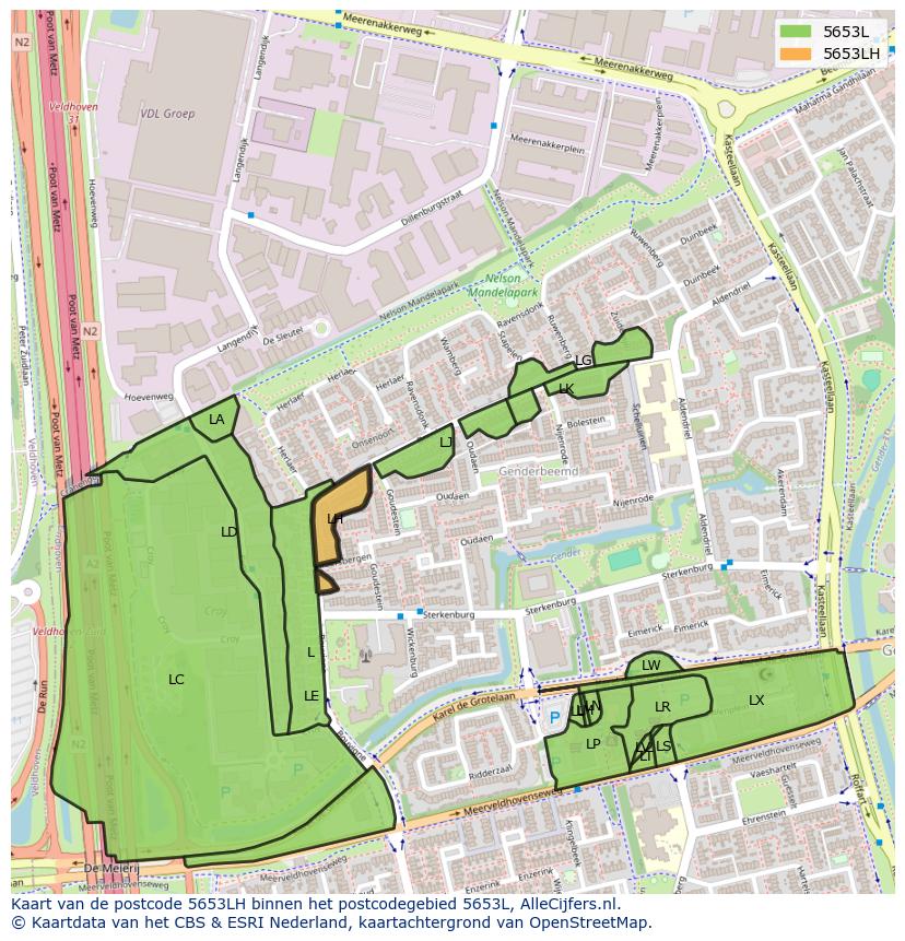 Afbeelding van het postcodegebied 5653 LH op de kaart.