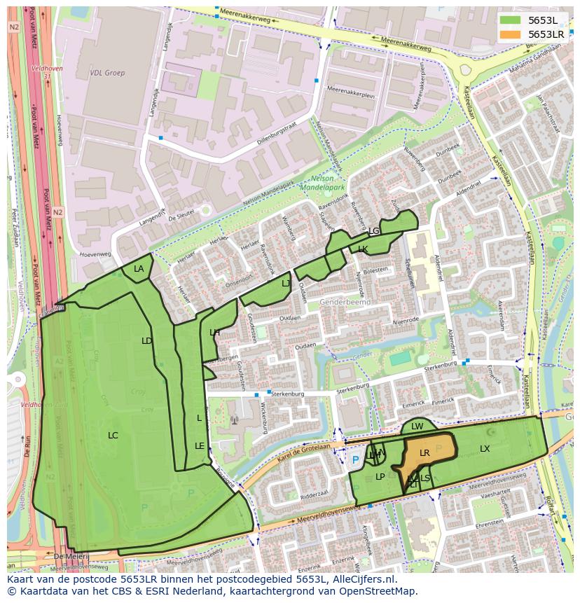 Afbeelding van het postcodegebied 5653 LR op de kaart.