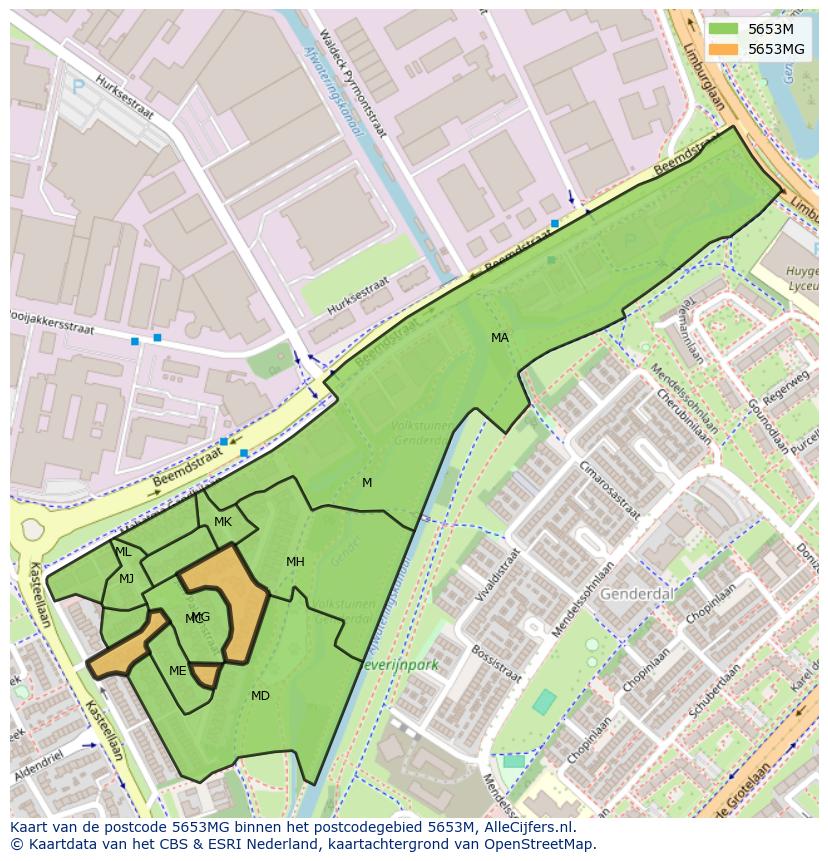 Afbeelding van het postcodegebied 5653 MG op de kaart.