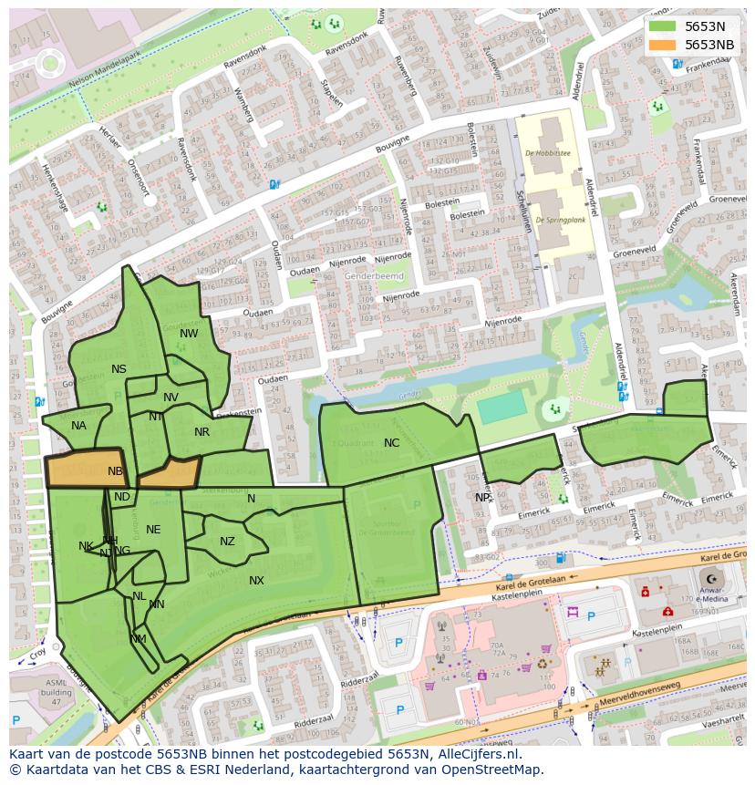 Afbeelding van het postcodegebied 5653 NB op de kaart.