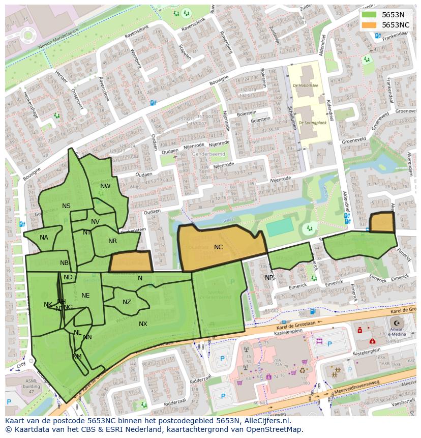 Afbeelding van het postcodegebied 5653 NC op de kaart.