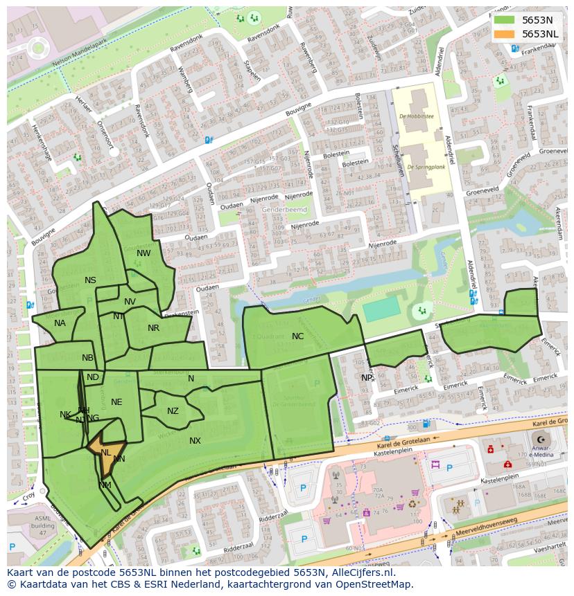 Afbeelding van het postcodegebied 5653 NL op de kaart.