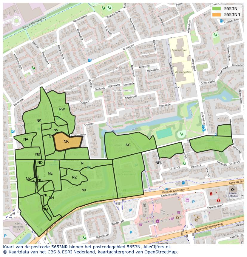 Afbeelding van het postcodegebied 5653 NR op de kaart.