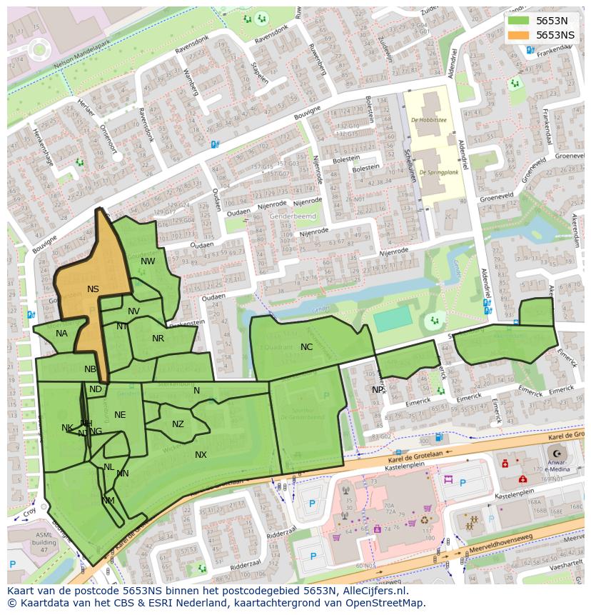 Afbeelding van het postcodegebied 5653 NS op de kaart.
