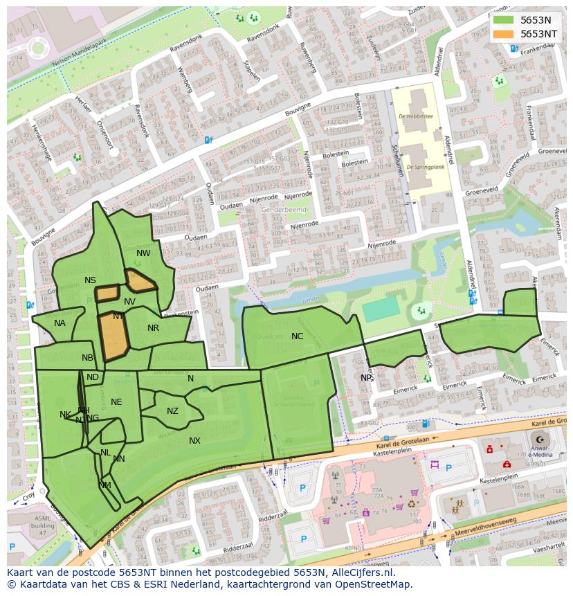 Afbeelding van het postcodegebied 5653 NT op de kaart.