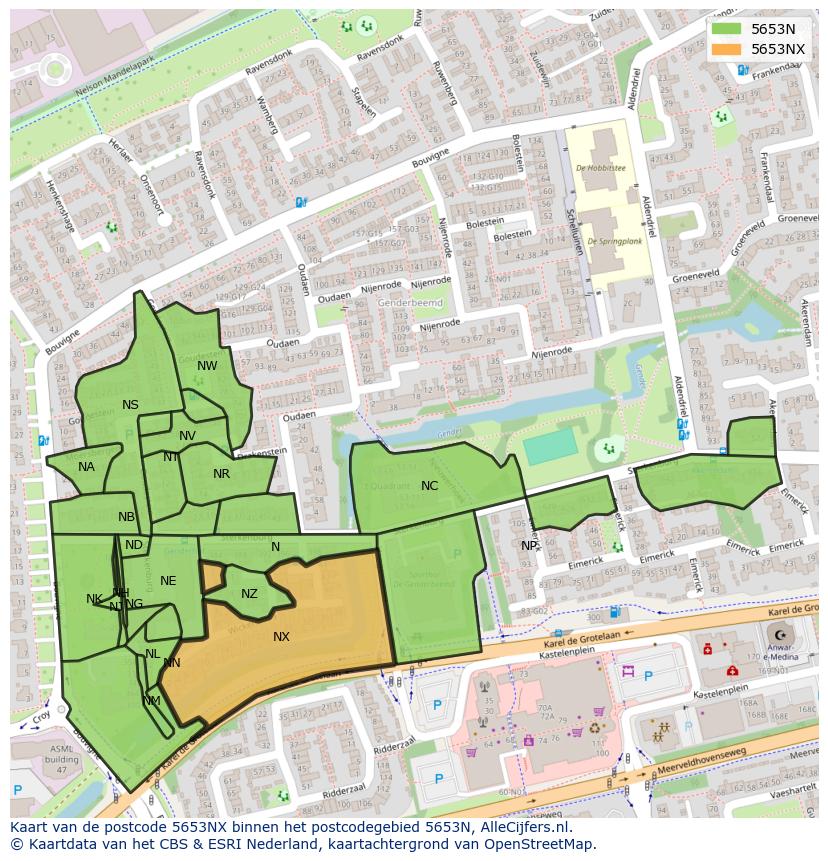 Afbeelding van het postcodegebied 5653 NX op de kaart.