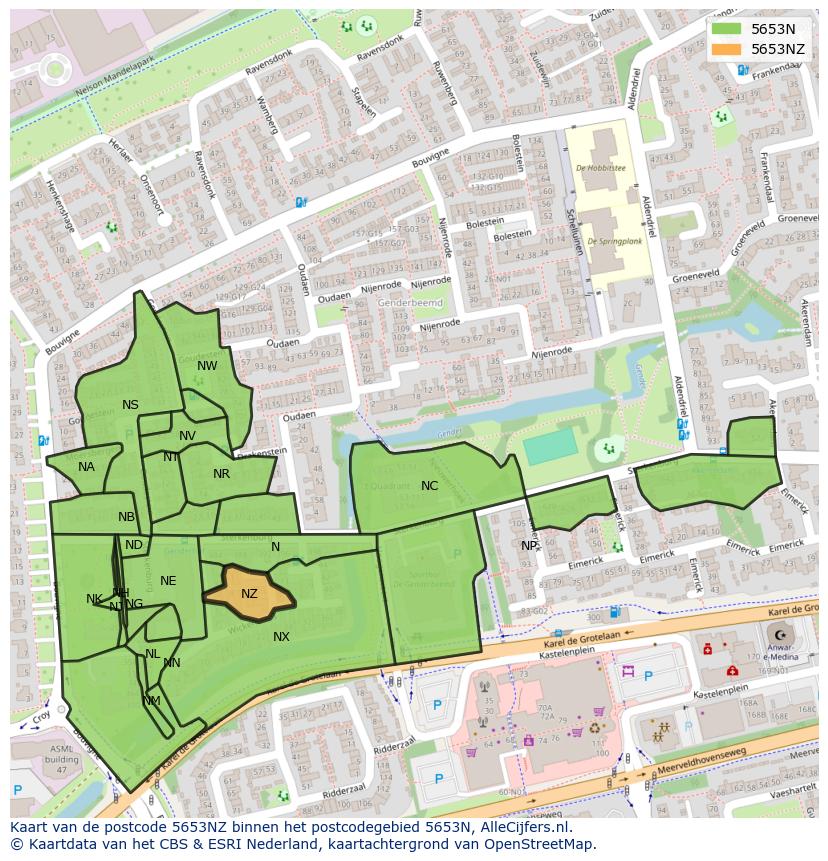 Afbeelding van het postcodegebied 5653 NZ op de kaart.