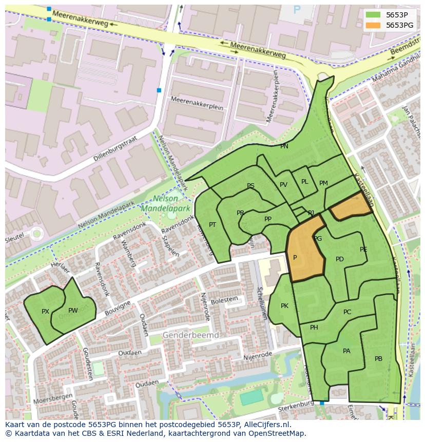 Afbeelding van het postcodegebied 5653 PG op de kaart.