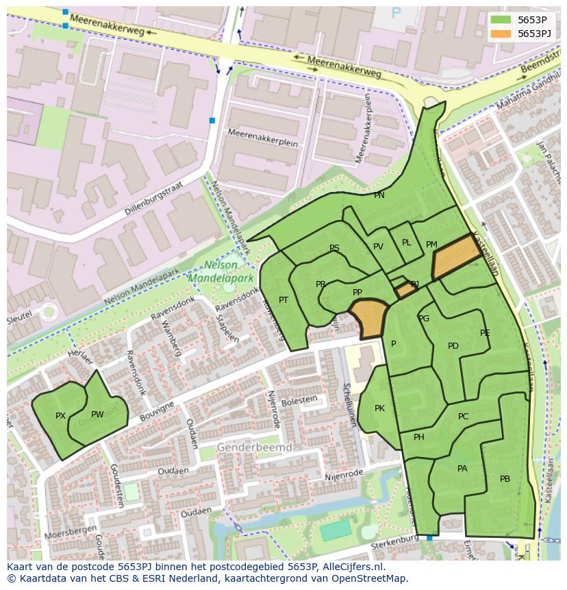 Afbeelding van het postcodegebied 5653 PJ op de kaart.