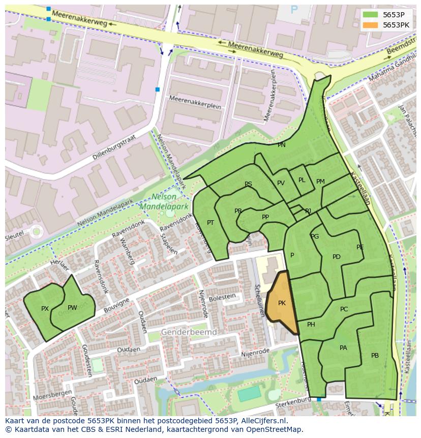 Afbeelding van het postcodegebied 5653 PK op de kaart.
