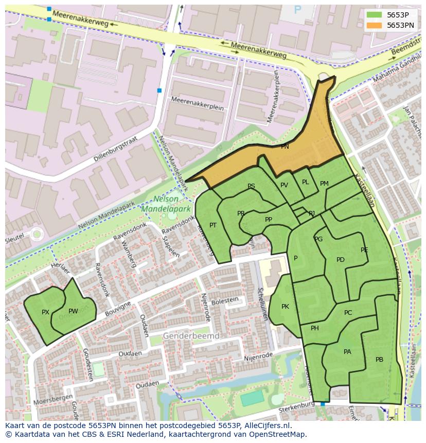 Afbeelding van het postcodegebied 5653 PN op de kaart.