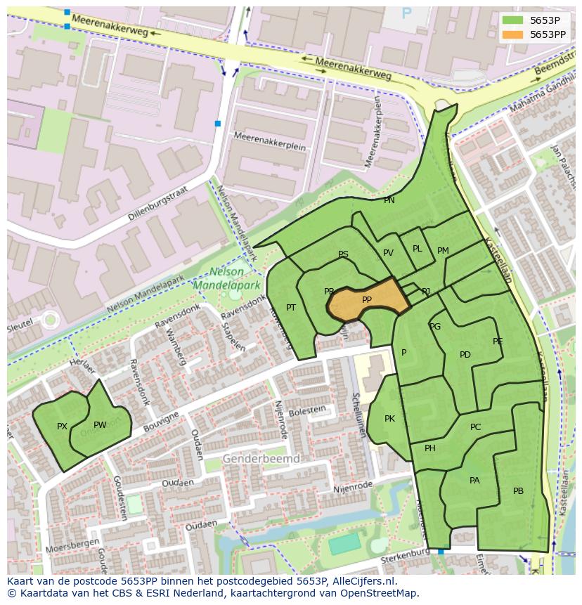 Afbeelding van het postcodegebied 5653 PP op de kaart.