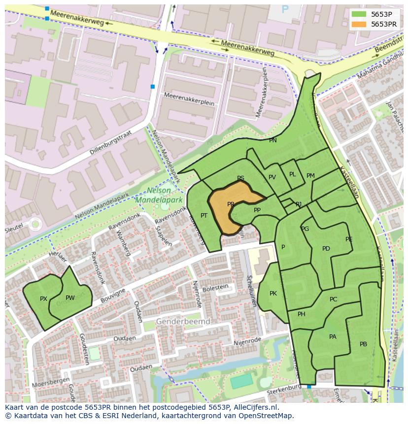 Afbeelding van het postcodegebied 5653 PR op de kaart.