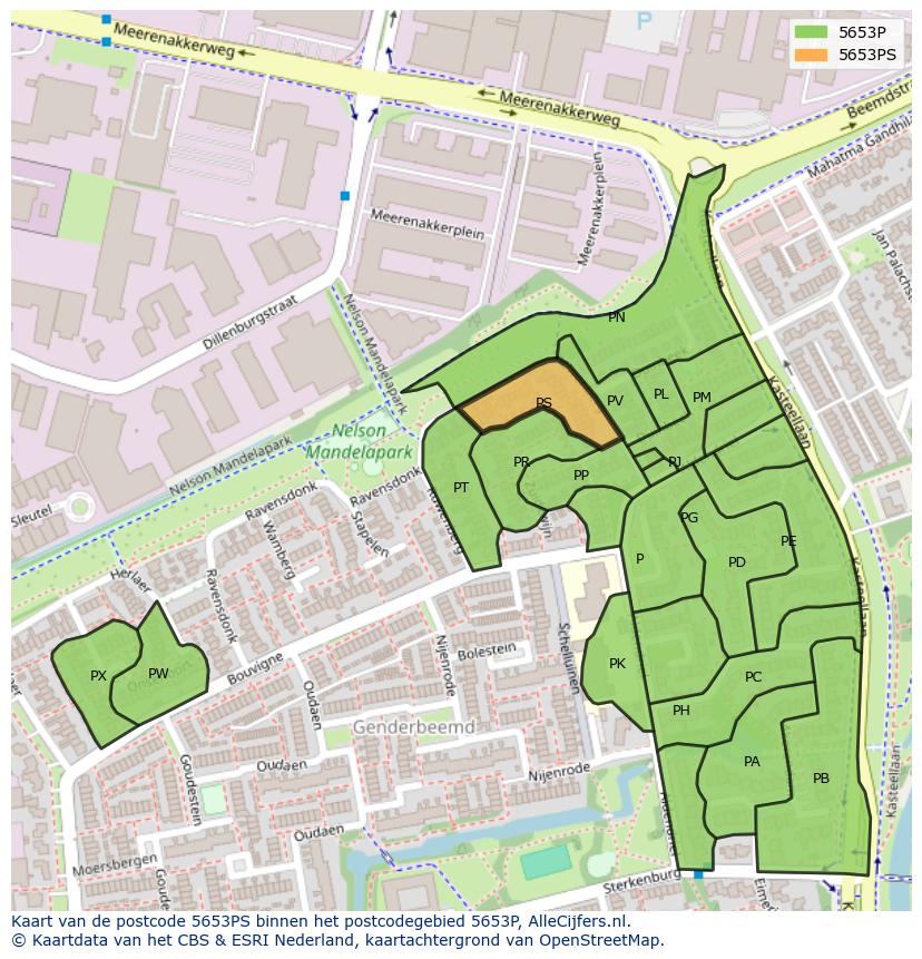 Afbeelding van het postcodegebied 5653 PS op de kaart.