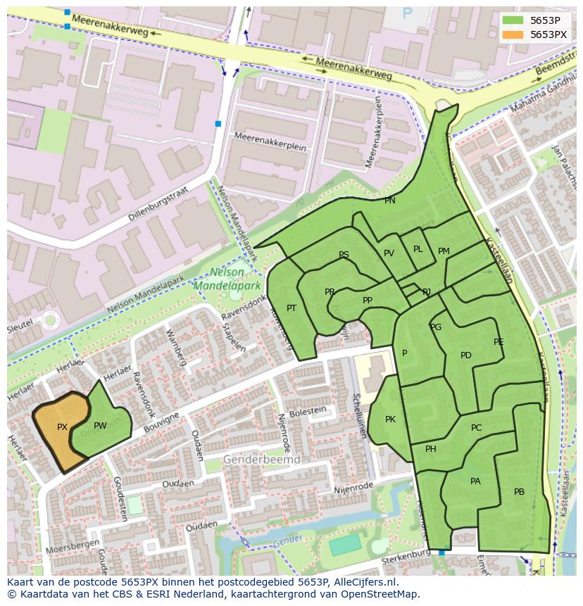 Afbeelding van het postcodegebied 5653 PX op de kaart.