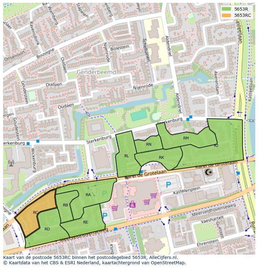 Afbeelding van het postcodegebied 5653 RC op de kaart.