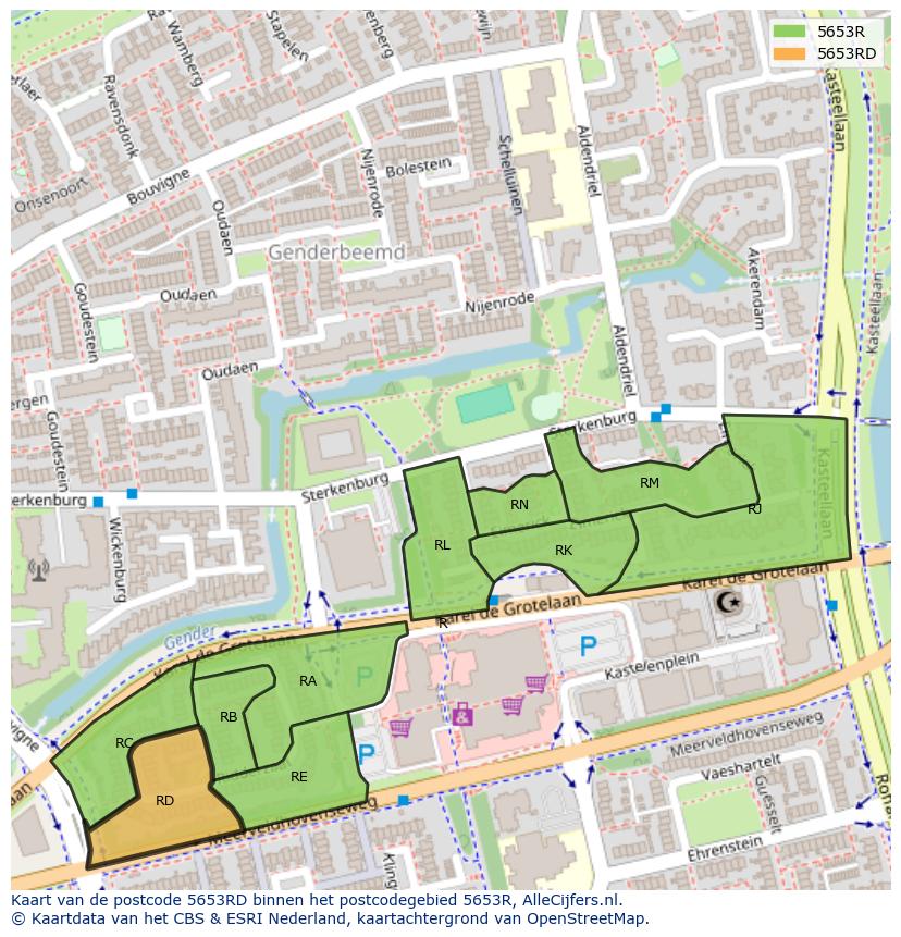 Afbeelding van het postcodegebied 5653 RD op de kaart.