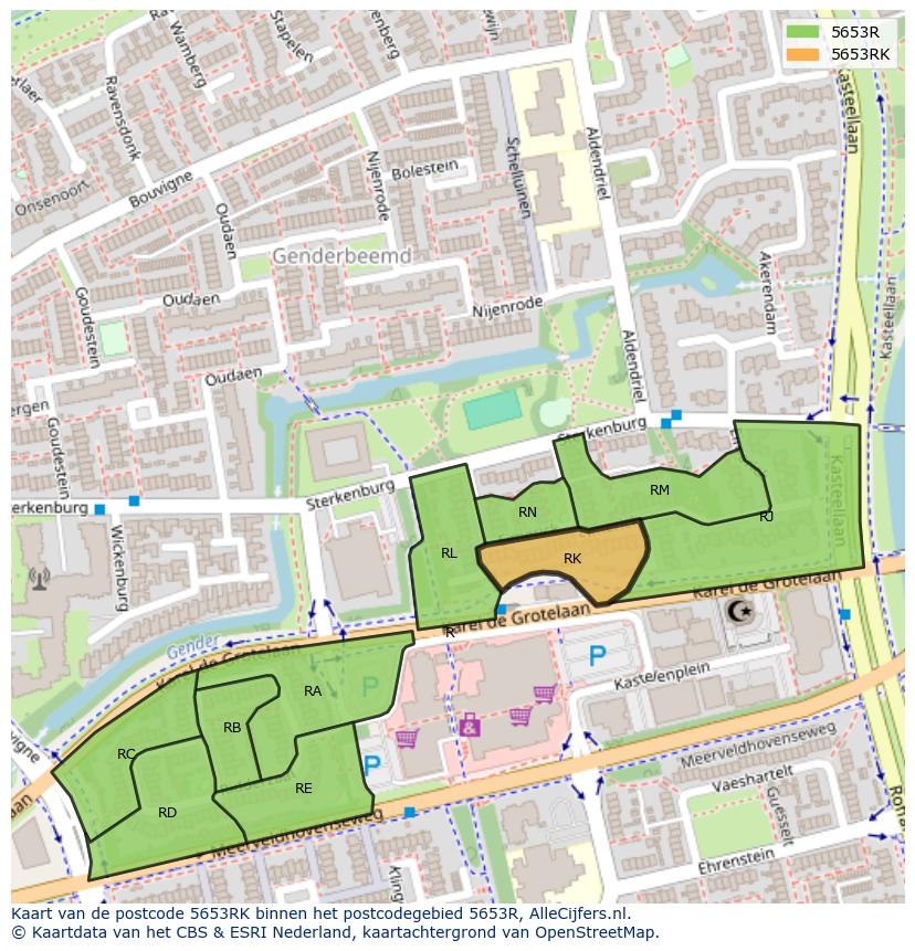 Afbeelding van het postcodegebied 5653 RK op de kaart.