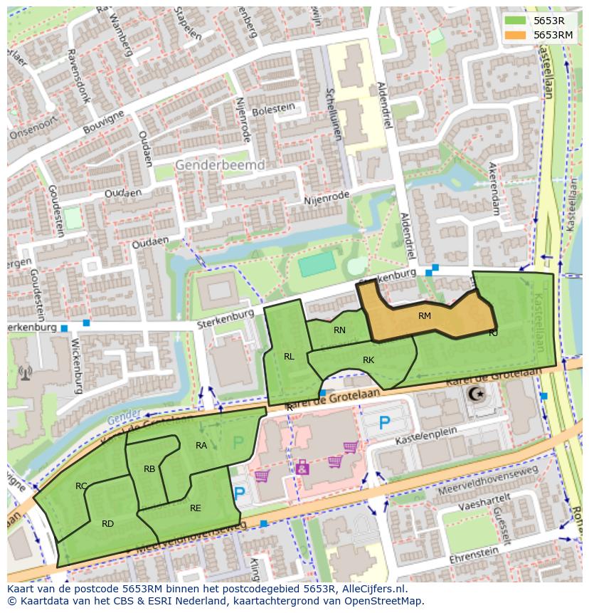 Afbeelding van het postcodegebied 5653 RM op de kaart.