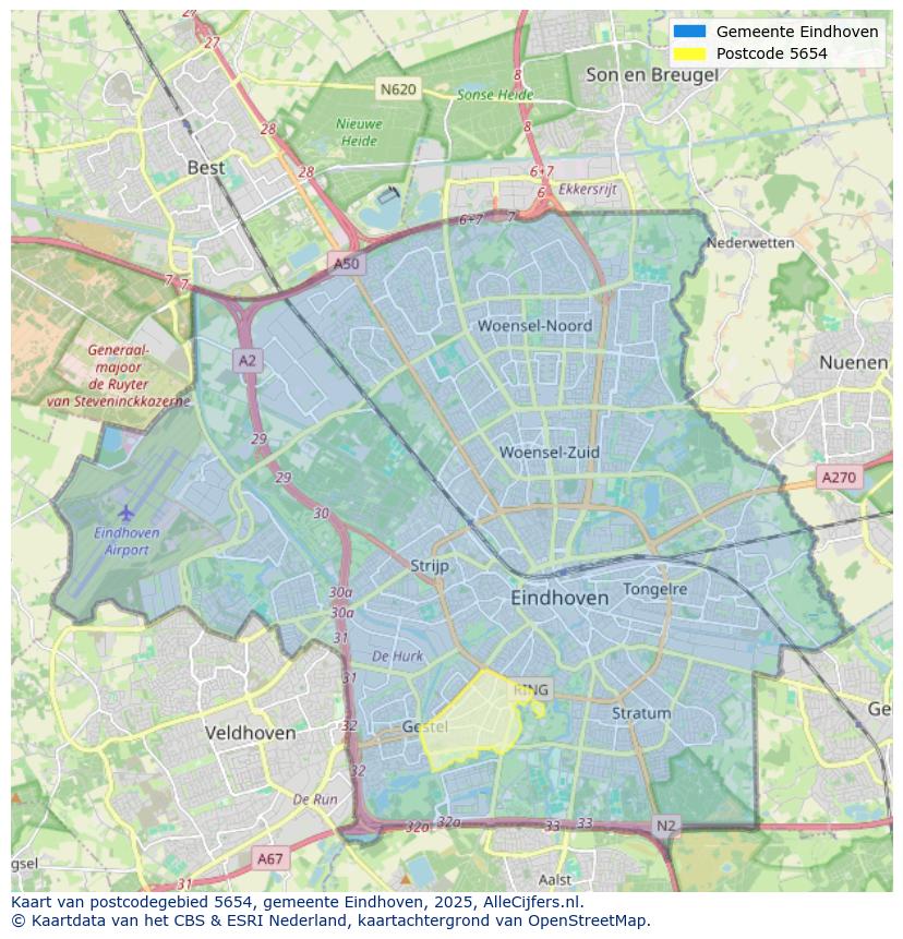 Afbeelding van het postcodegebied 5654 op de kaart.