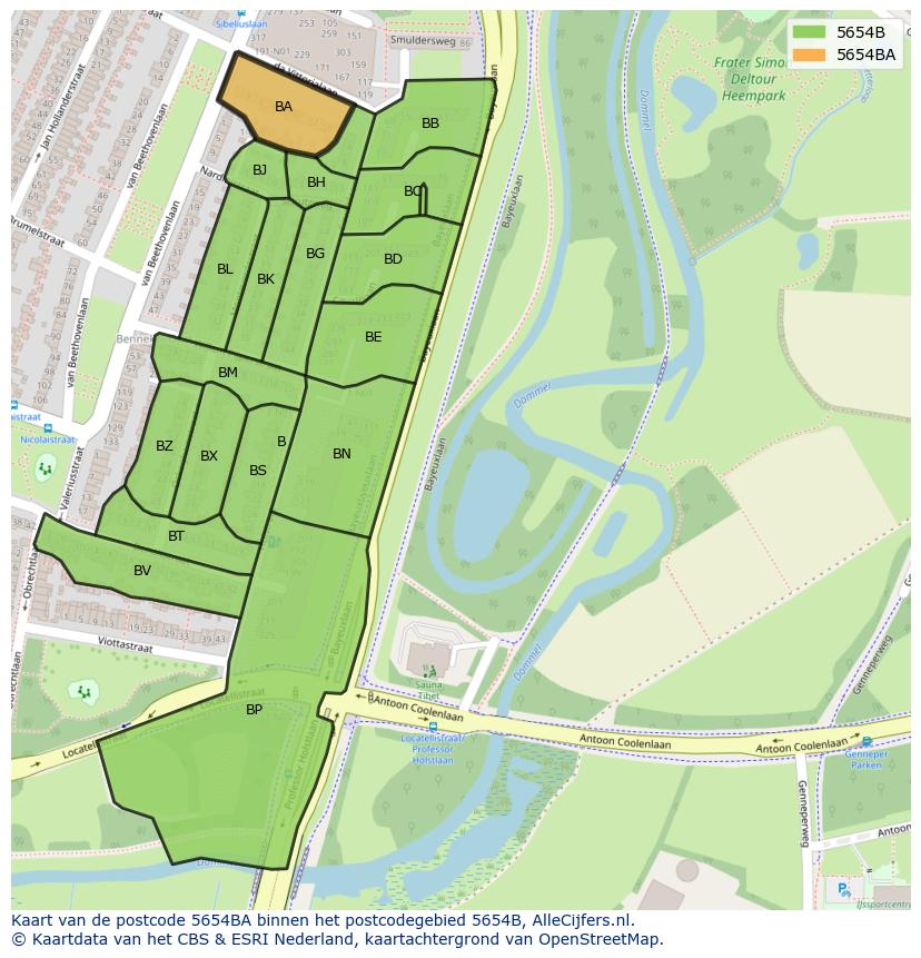 Afbeelding van het postcodegebied 5654 BA op de kaart.