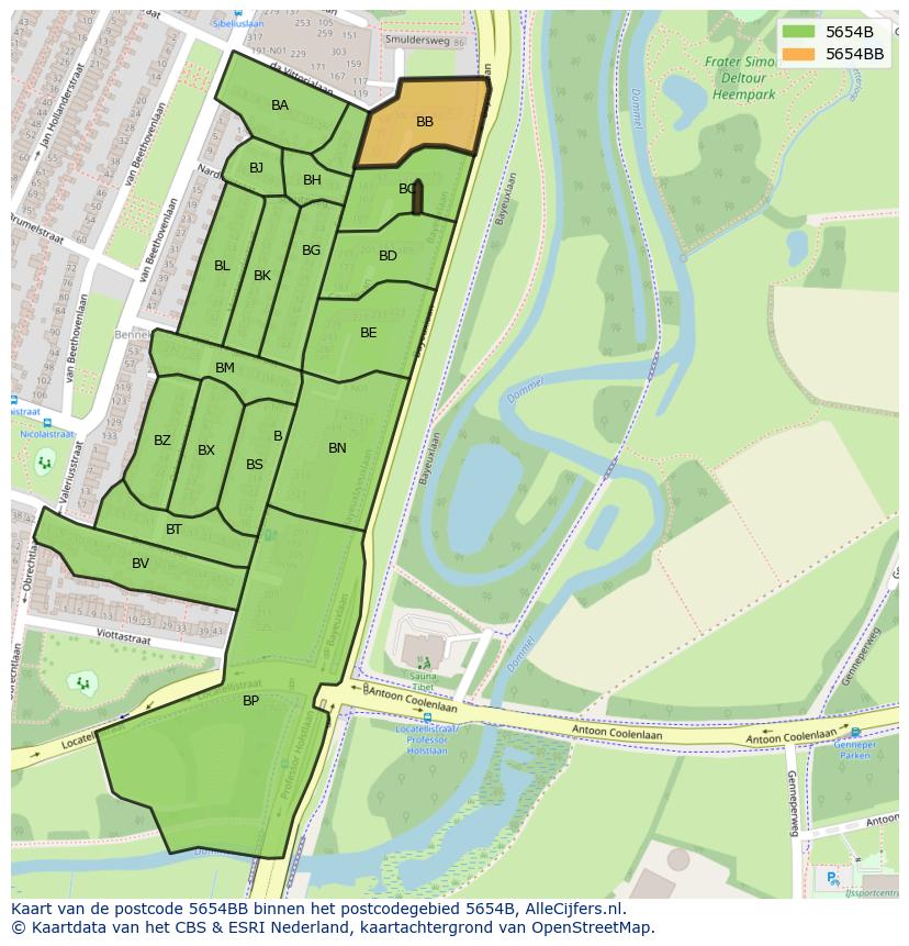 Afbeelding van het postcodegebied 5654 BB op de kaart.