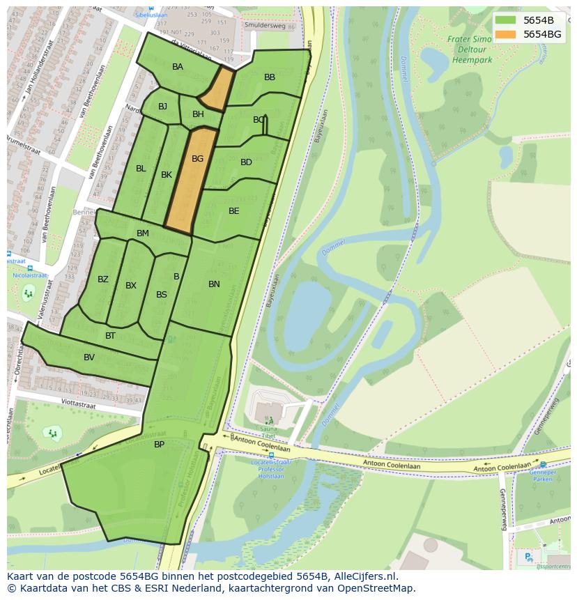Afbeelding van het postcodegebied 5654 BG op de kaart.