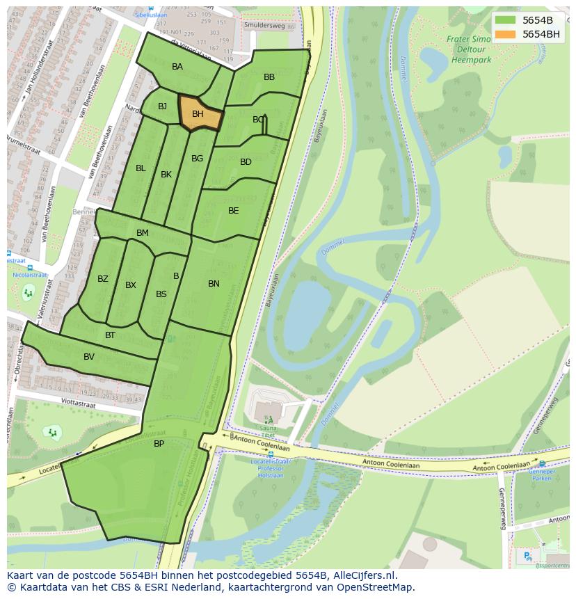 Afbeelding van het postcodegebied 5654 BH op de kaart.